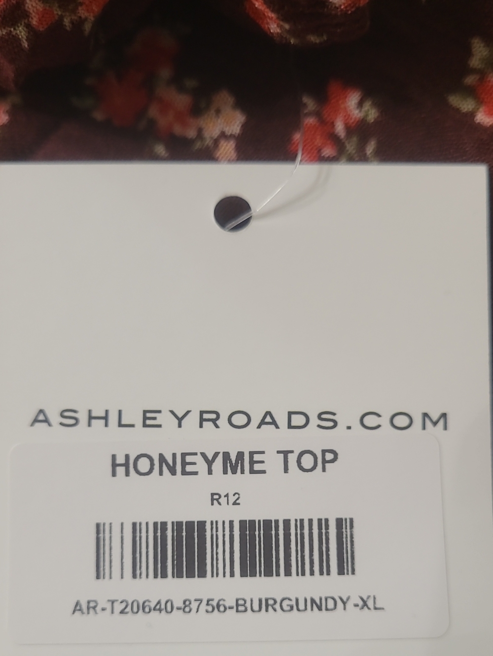 Honeyme Burgandy Floral Top XL NWT - Picture 6 of 6